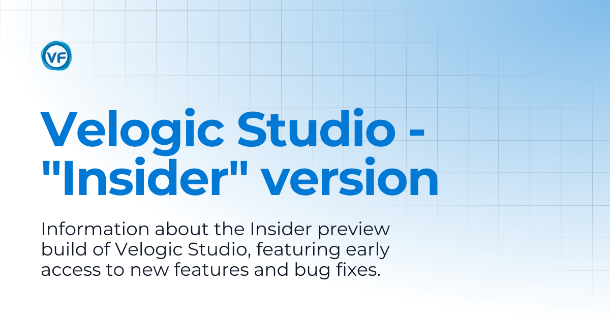 Velogic Studio - "Insider" version | Velogic Docs